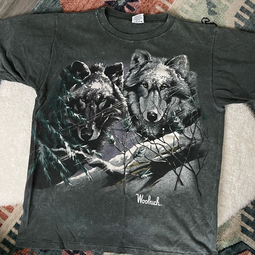 Vintage Woolrich Harlequin Nature Graphics Wolf Shirt